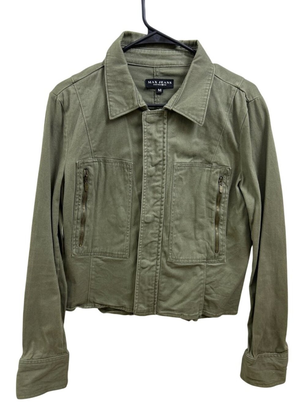 Max Jeans Utility Jacket Women’s M Army Green Cargo Pockets Long Sleeve